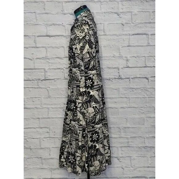 TALBOTS Womens Black and white linen floral print Flared bottom midi dress Sz 8 - Picture 3 of 7